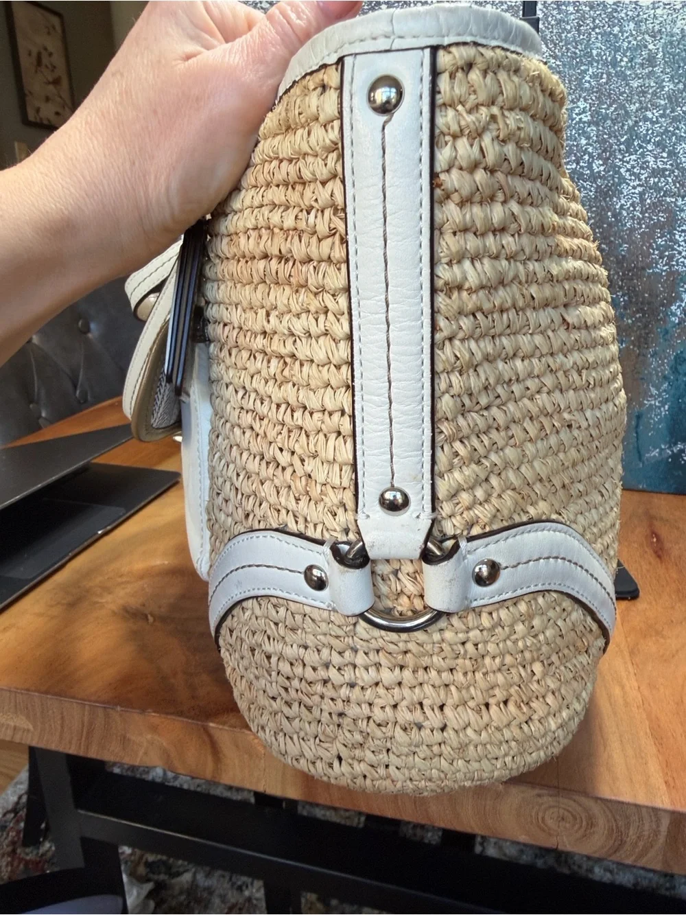 Coach 2012 Straw Raffia Turnlock Bag GUC